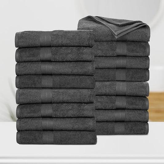 Ample Decor Bath Towels Pack of 16 600 GSM 100% Cotton, Absorbent Soft Premium Quality Machine Washable, Oeko Tex Certified, for Bathroom, Hotel, Spa, Gym, Kitchen - Grey - 30 X 54 Inch