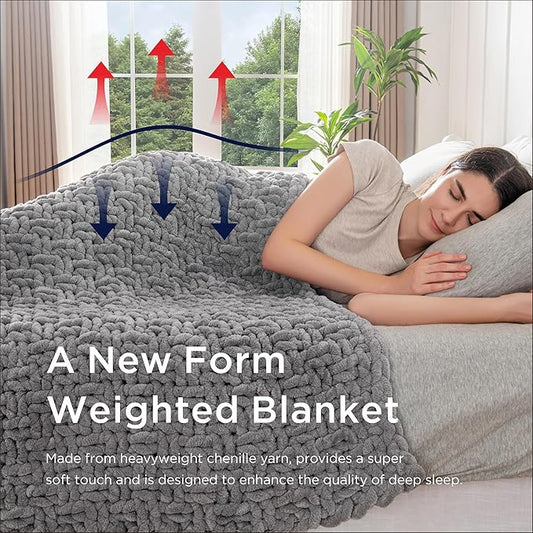 Maetoow Handmade 12 lb Soft Knitted Weighted Blanket, 48 x 72 Inch Breathable Chunky Knit Gravity Blanket Throw, Home Decor for Sofa Couch Bed, Light Grey