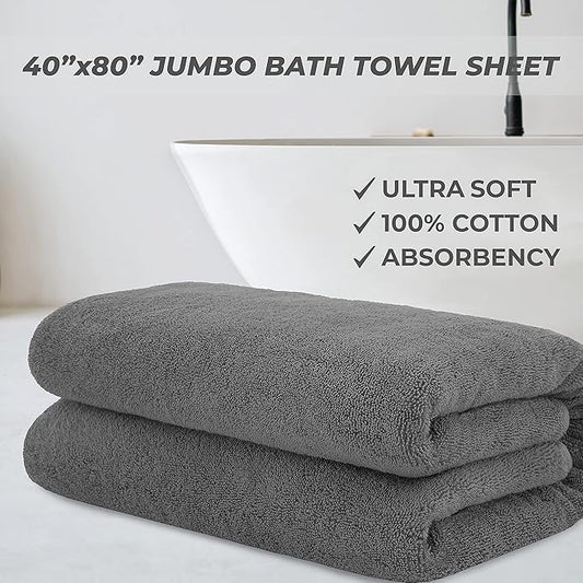 Cotton Paradise 100% Cotton 40x80 Oversized Bath Sheet, Extra Large Turkish Bath Towels for Bathroom, Dark Gray Bathsheet