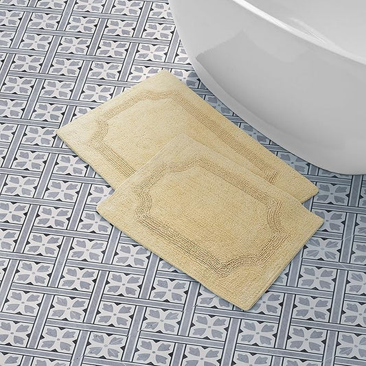 Laura Ashley - Reversible Cotton Bath Mat, Premium Bathroom Décor, Machine Washable Bathroom Rug, Highly Absorbent, 17"x24"/20"x32" 2-Piece Set, Yellow (Pack of 6)