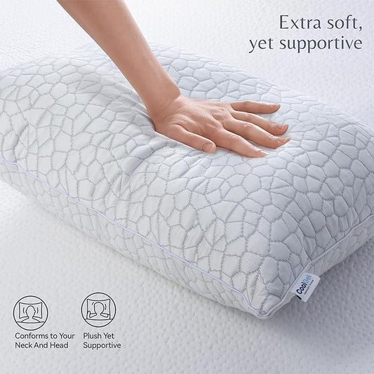 Cool Gel Cooling Pillow for Hot Sleepers - Standard Size Shredded Memory Foam Pillows for Sleeping - Adjustable Neck & Shoulder Support, Reversible Cover, Hypoallergenic & Breathable