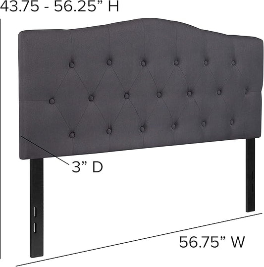 EMMA + OLIVER Tufted Upholstered Full Size Headboard in Dark Gray Fabric