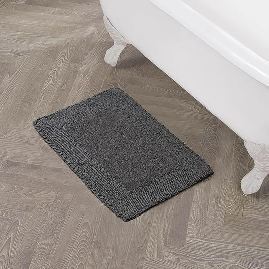 Laura Ashley Ruffle Border 100% Cotton Bath Rug, Dark Gray, 17"x 24"