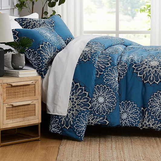 Southshore Fine Living, Inc. Floral Duvet Cover Twin/Twin XL Set - Premium Quality Microfiber Twin/Twin XL Bedding Sets, Easy Care, Machine Washable Twin Duvet Cover w/Pillow Sham - Midnight Blue