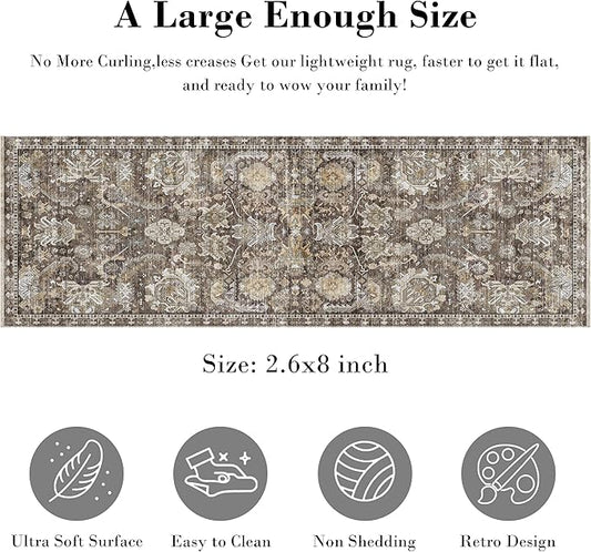 RUGSURE Washable Area Rugs - Perfect for Living Room, Bedroom, Kids Room, Nursery - Stain & Water Resistant Non-Slip, Pet & Child Friendly, Vintage Tribal Area Rugs (Ivory, 2'6'' x 8')
