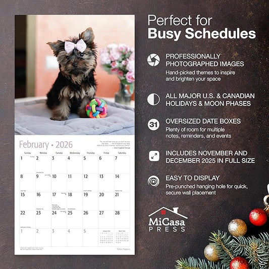 MICASA PRESS Yorkie Puppies Yorkshire Terriers 2026 Wall Calendar 12 Month | 12" x 24" Open | Thick & Sturdy Paper | Holiday Gift | Cute Puppy Dog Calendar 2026