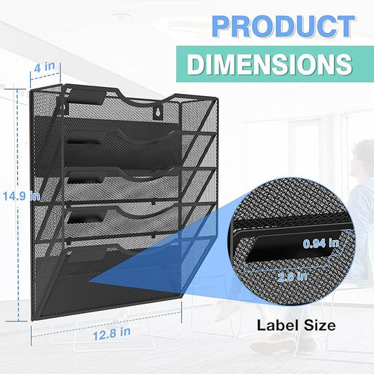 Kuntine.B Wall File Organizer Office Hanging Magazine Holder Wall File Organizer for Office Home (Black, 5 Tier Magnetic)