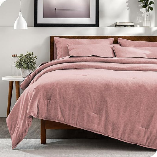 Bare Home Bed-in-A-Bag 7 Piece Comforter & Sheet Set - King - Goose Down Alternative - Ultra-Soft 1800 Premium - Bed Set - Cationic (King, Heathered Rosewood)