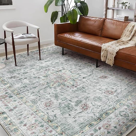 Washable Area Rug 10'x14' Boho Design Non-Shedding Easy Care Ideal for High Traffic Areas in Living Room Bedroom Office Coffee Table Kitchen Large Carpet