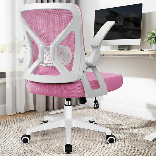FelixKing Office Chair - Ergonomic Desk Chair Breathable Mesh Task Chair with Wheels and Lumbar Support Home Desk Office Chair with Flip up Armrest Rolling Swivel Computer Chair for Home Office Pink