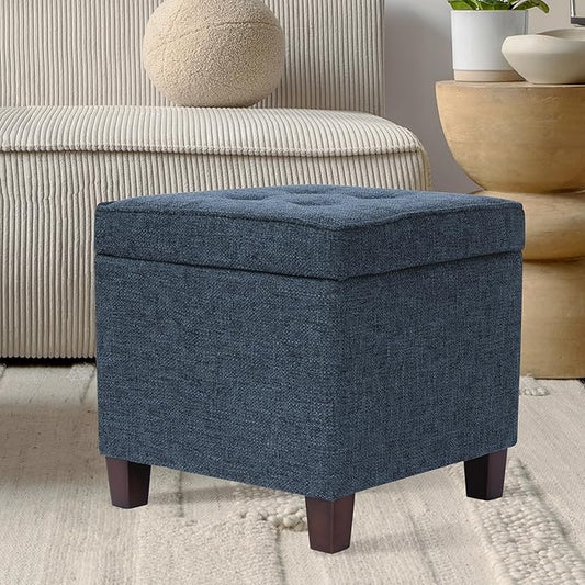 HomePop Square Tufted Storage Ottoman - Textured Navy, Small