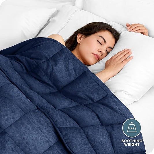 Bare Home Weighted Blanket Twin or Full Size 12lb (48"x72") for Adults - Minky Fleece - Premium Heavy Blanket Nontoxic Glass Beads (Dark Blue, 48"x72")