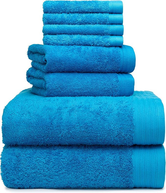 Premium 8 Pieces Towel Set Including 2 Bath Towels 30" x 56", 2 Hand Towels 18" x 30" and 4 Washcloths 13" x 13" - Color: Petrol | Pure Cotton |Machine Washable high Absorbency