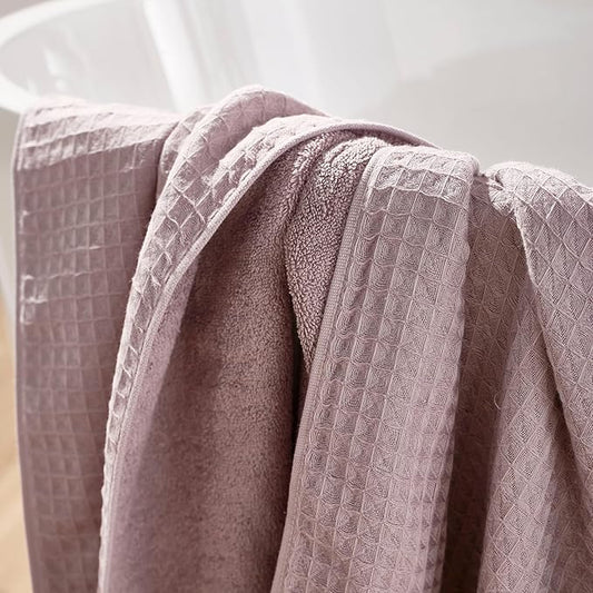 UCHINO Waffle Twist Cotton Weave Hand Towel for Bathroom Lightweight Absorbent Quick Dry Honeycomb Texture Solid Terry Loop Reverse 20" x 30", 1 Hand Towel, Orchid Purple