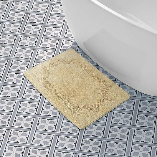 Laura Ashley - Reversible Cotton Bath Mat, Premium Bathroom Décor, Machine Washable Bathroom Rug, Highly Absorbent, 17"x24", Yellow (Pack of 6)