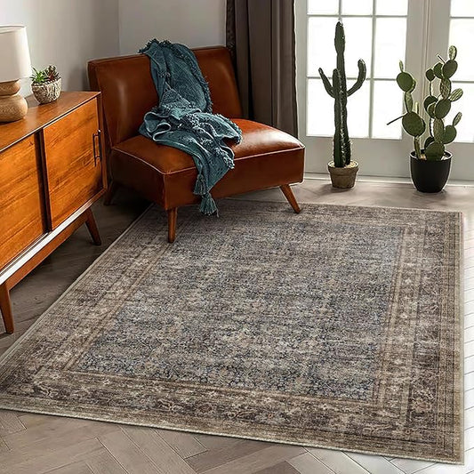 Area Rug 5'x7' Washable Rug Traditional Floor Cover Thin Retro Kitchen Indoor Distressed Non Slip Carpet for Living Room Bedroom Dining Room