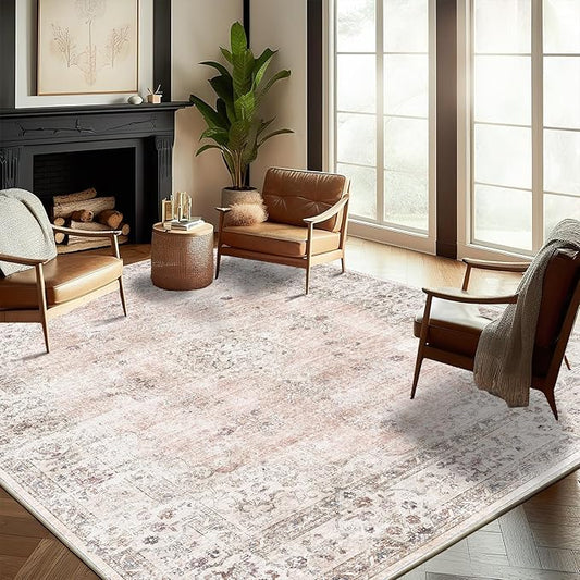 Washable Area Rug 10'x14' Boho Design Non-Shedding Easy Care Ideal for High Traffic Areas in Living Room Bedroom Office Coffee Table Kitchen Large Carpet