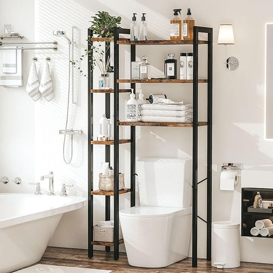 IRONCK Over The Toilet Storage with 8-Titer Shelf, Mass-Storage Side Storage Open Rack, Freestanding Bathroom Organizer Space Saver, for Bathroom, Restroom, Laundry, Vintage Brown