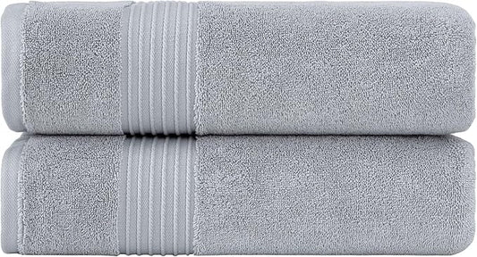 Milara Turkish Super-Plush Bath Towels Set 2-Piece | Premium Cotton Bath Towel Set Absorbent, Durable with Hanging Loops | Silver Gray Color Turkish Bath Towels, (27 x 54 Inches)