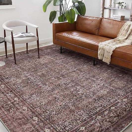 Area Rug 6'x9' Washable Vintage Traditional Floor Cover Thin Retro Kitchen Indoor Distressed Non Slip Carpet for Living Room Bedroom Dining Room