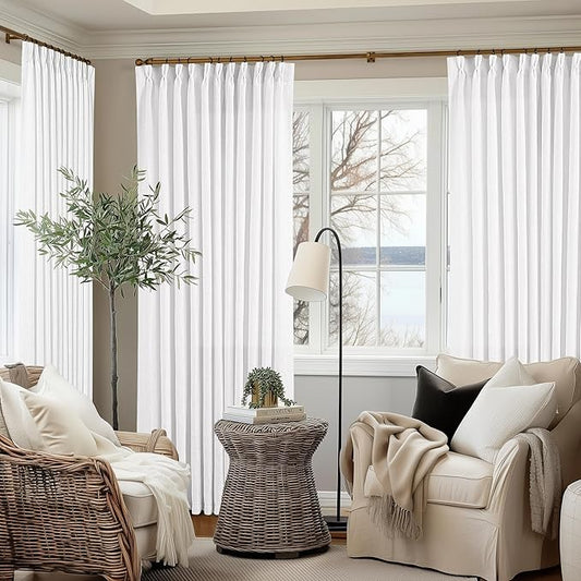 Extra Wide Pinch Pleated Linen Curtains 84 Inches Long 70 Inch Width for Living Room Bedroom Light Filtering Semi Sheer Pleat Window Curtain Boho Pinch Pleated Drape with Hooks Rings 1 Panel 70x84