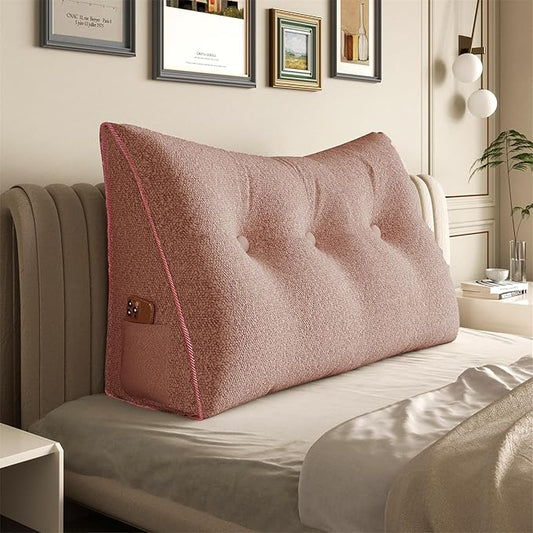 8 lbs Thickened Twin Wedge Pillow Headboard College Dorm Bed Velvet Wedge Pillow Backrest Triangular Headboard Pillows with Side Pocket, Dorm Bedding Essentials for Girls & Boys, Pink