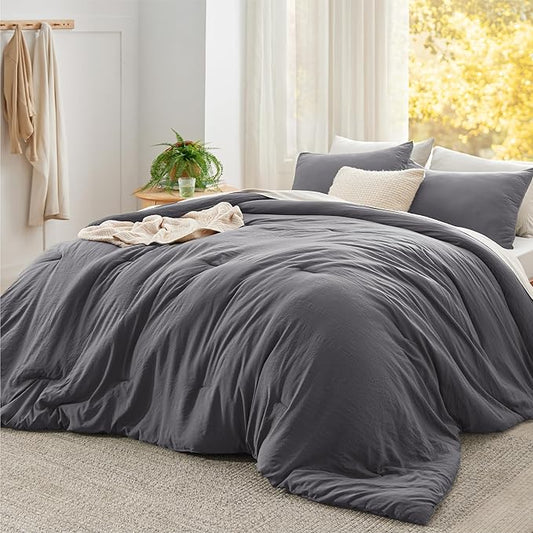 Bedsure Super King Size Comforter Set, Dark Grey Soft Prewashed Bedding for All Seasons, 3 Pieces GentleSoft™ Bed Set, 1 Lightweight Comforter (120"x120") and 2 Pillowcases (20"x36")
