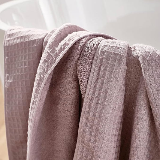 UCHINO Waffle Twist Cotton Weave Washcloth Towel for Bathroom Lightweight Absorbent Quick Dry Honeycomb Texture Solid Terry Loop Reverse 13" x 13", 1 Wash Cloth, Orchid Purple