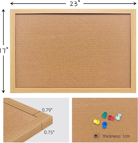 Cork Bulletin Board, 17x23 Inches Hanging Cork Board Wooden Framed with Pins for Wall, Dorm Room, Office, Home Decor – Natural Cork & Black Frame