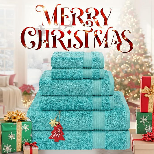 Cotton Paradise 6 Piece Towel Set 100% Cotton Soft Absorbent Turkish Towels for Bathroom 2 Bath Towels 2 Hand Towels 2 Washcloths, Turquoise Towel Set