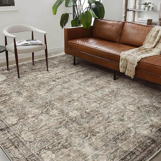 Area Rug 6'x9' Washable Vintage Traditional Floor Cover Thin Retro Kitchen Indoor Distressed Non Slip Carpet for Living Room Bedroom Dining Room