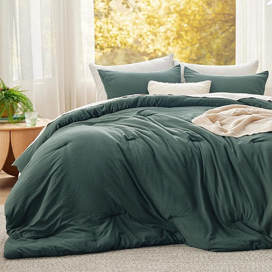 Bedsure Super King Plus Size Comforter Set, Forest Green Soft Prewashed Bedding for All Seasons, 3 Pieces GentleSoft™ Bed Set, 1 Lightweight Comforter (128"x120") and 2 Pillowcases (20"x36")