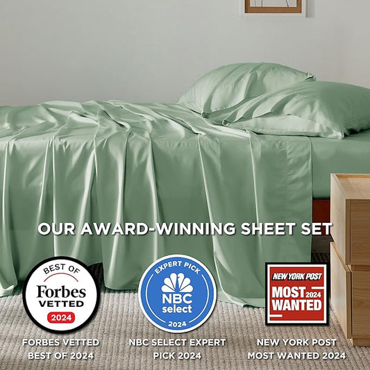 Bedsure California King Sheet Sets, Cooling Sheets, Rayon Derived from Bamboo, Breathable & Soft, Deep Pocket Up to 16 Inches, Hotel Luxury Silky Bedding for Hot Sleepers, Sage Green