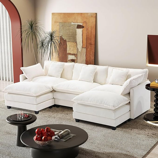 113.4" Modular Sectional Sofa,U Shaped Couch for Living Room,Modern Deep Seat Sofa 3 Seater Chenille Fabric Comfy Cloud Couches with Throw Pillows & Movable Ottoman