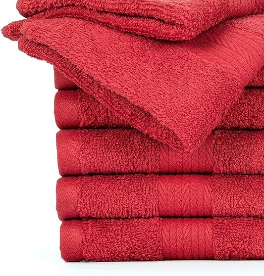 Ample Decor Pack of 50 Wash Cloths 12 X 12 Inch 100% Cotton 600 GSM, Quick Drying Face Towels, Reusable Fingertip Towels for Bathroom, Gym, Spa - Christmas Red