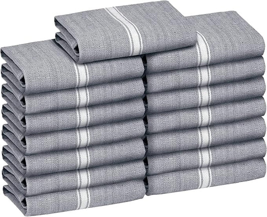 Zeppoli Classic Kitchen Towels - 15 Pack 100% Natural Cotton Towel Set, Reusable Wash Cloths, Absorbent Dish Towels, Machine Washable Hand Towels, Kitchen Essentials - 14” by 25” - Black