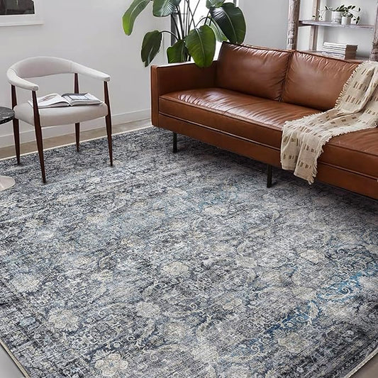Washable Area Rug 9'x12' Boho Design Non-Shedding Easy Care Ideal for High Traffic Areas in Living Room Bedroom Office Coffee Table Kitchen Large Carpet