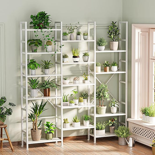 SUPERJARE Triple 6 Tier Bookshelf, Bookcase with 17 Open Display Shelves, Wide Book Shelf Book Case for Home & Office, White