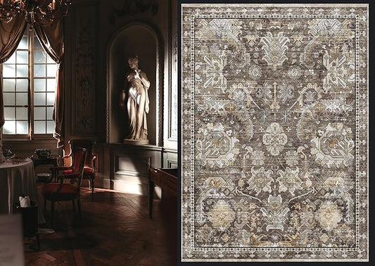 RUGSURE Washable Area Rugs - Perfect for Living Room, Bedroom, Kids Room, Nursery - Stain & Water Resistant Non-Slip, Pet & Child Friendly, Vintage Tribal Area Rugs (Ivory, 4' x 6')