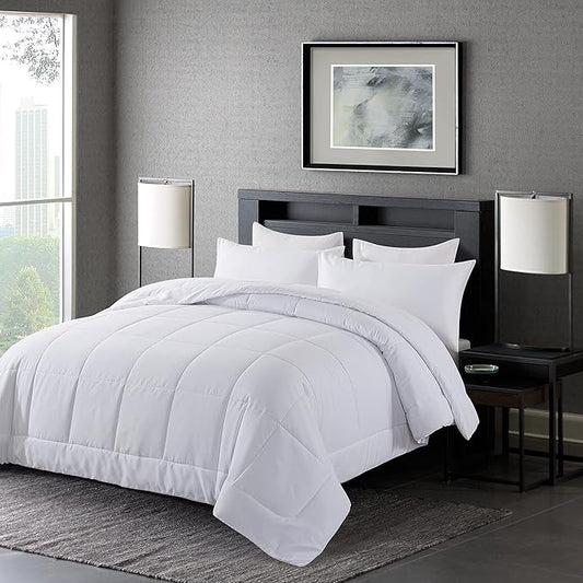 DOWNCOOL King Size Comforter Set -All Season Bedding Comforters Sets with 2 Pillow Cases -3 Pieces Bed Set Down Alternative King Bedding Set -White King Comforter Set(102"x90")