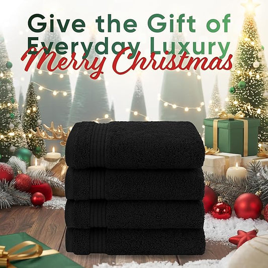 American Veteran Towel, Hand Towels for Bathroom Set of 4, 100% Cotton Turkish Hand Towel Sets, Soft Hand Face Towels, Black Hand Towels