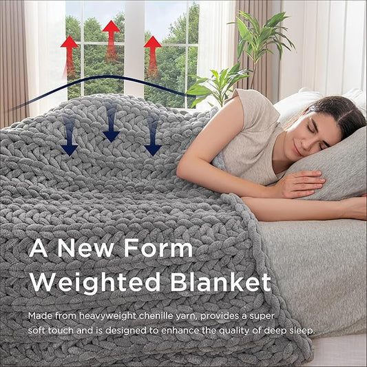 Maetoow Handmade 20 lb Soft Knitted Weighted Blanket, 60 x 80 in Breathable Chunky Knit Gravity Blanket Throw, Home Decor for Sofa Couch Bed, Cream
