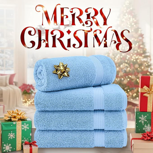Cotton Paradise 4 Piece Turkish Bath Towels for Bathroom, 100% Cotton Extra Large Soft Plush Towels Bathroom Set, Sky Blue