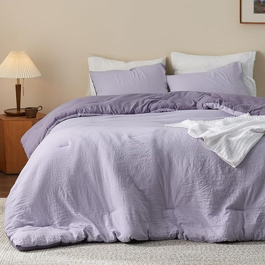 Bedsure Twin/Twin XL Comforter Set, Reversible Purple Soft Prewashed Bedding for All Seasons, 2 Pieces Warm Down Alternative Bed Set, 1 Lightweight Comforter (68"x88") and 1 Pillowcase