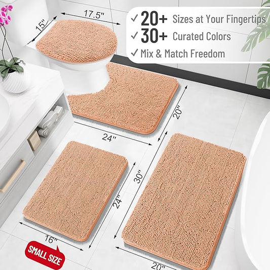 OLANLY Bathroom Rugs 36x24, Extra Soft Absorbent Chenille Bath Rugs, Rubber Backing Quick Dry, Machine Washable Bath Mats for Bathroom Floor, Tub and Shower, Home Decor Accessories, Peach