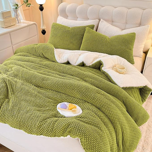 3D Jacquard Design Comforter Set, Ultra-Soft Warm Twin Size Sherpa Fur Plush 2-Pieces Sets Luxury Cozy Bedding with 1 Pillowcase (68"x90", White Grape)