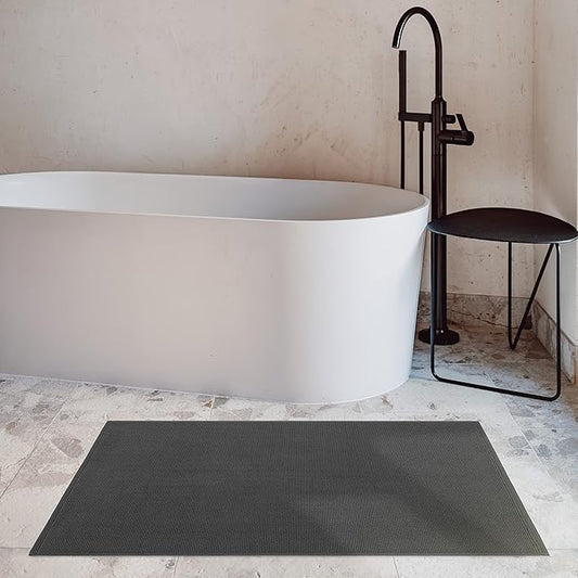 Cotton Paradise 100% Cotton Non Slip Bath Mats for Bathroom, 17x24 inch Soft Absorbent Quick Dry Machine Washable Floor Bath Mat, Dark Gray