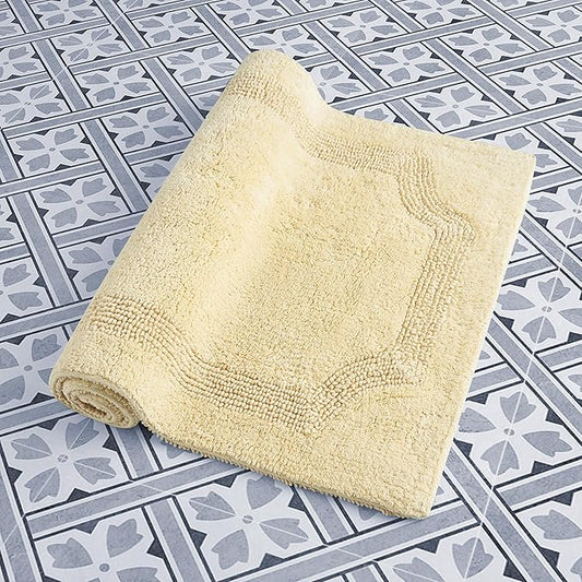 Laura Ashley - Reversible Cotton Bath Mat, Premium Bathroom Décor, Machine Washable Bathroom Rug, Highly Absorbent, 21"x34", Yellow