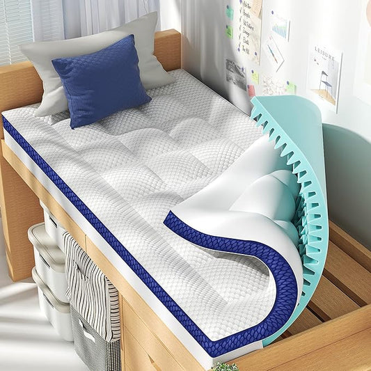 BEDELITE Twin XL Mattress Topper Dual Layer 4 Inch Memory Foam Mattress Topper, Pilow Top Mattress Pad and Premium Gel Foam Mattress, Fits Twin XL College Dorm Room