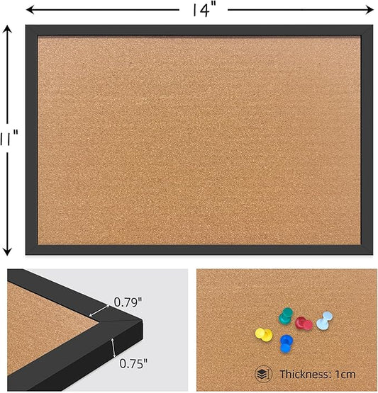 Cork Bulletin Board, 11x14 Inches Hanging Cork Board Wooden Framed with Pins for Wall, Dorm Room, Office, Home Decor – Natural Cork & Black Frame